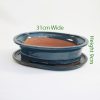 12 Inch Glazed Bonsai Pot And Tray Blue Oval 1 available to buy online from All Things Bonsai Sheffield Yorkshire with free UK delivery