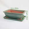 12 Inch Glazed Bonsai Pot And Tray Green Rectangle 1 available to buy online from All Things Bonsai Sheffield Yorkshire with free UK delivery